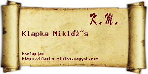 Klapka Miklós névjegykártya